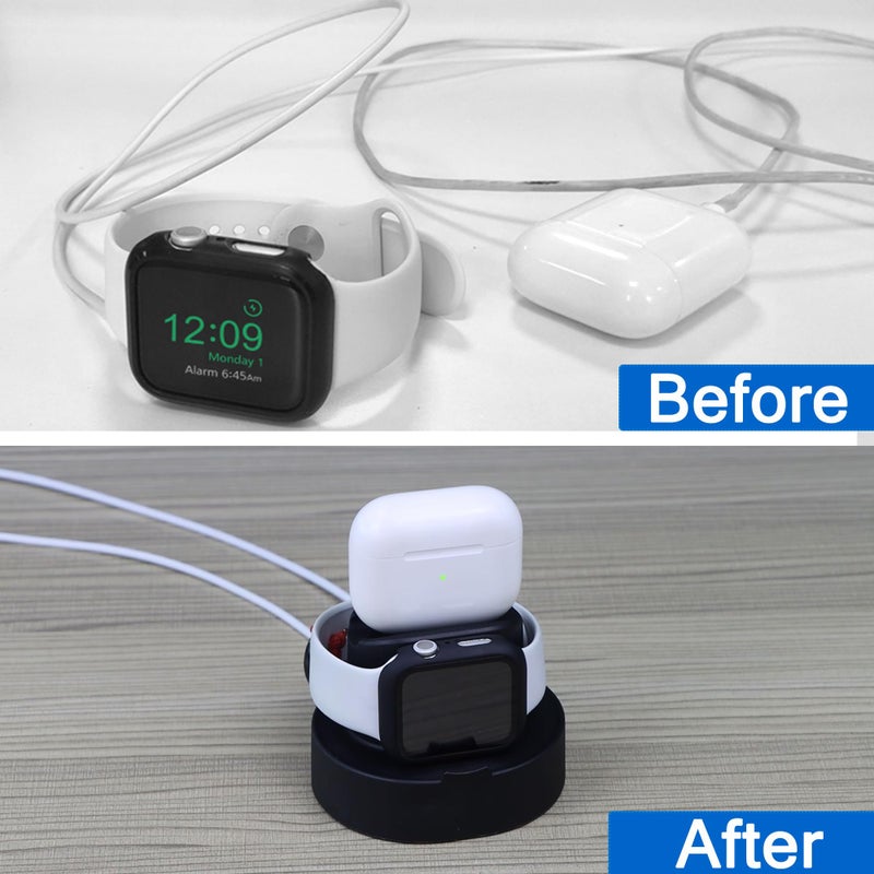SOKUSIN Stand for Apple Watch Charger - iWatch AirPod 2 in 1 Charging Stand Holder Dock Compatible with Apple Watch Series 10 9 8 Ultra2 Ultra SE2 SE 7 6 5 4 3 2 and AirPods 1/2/3/Pro (Black) - Image 3
